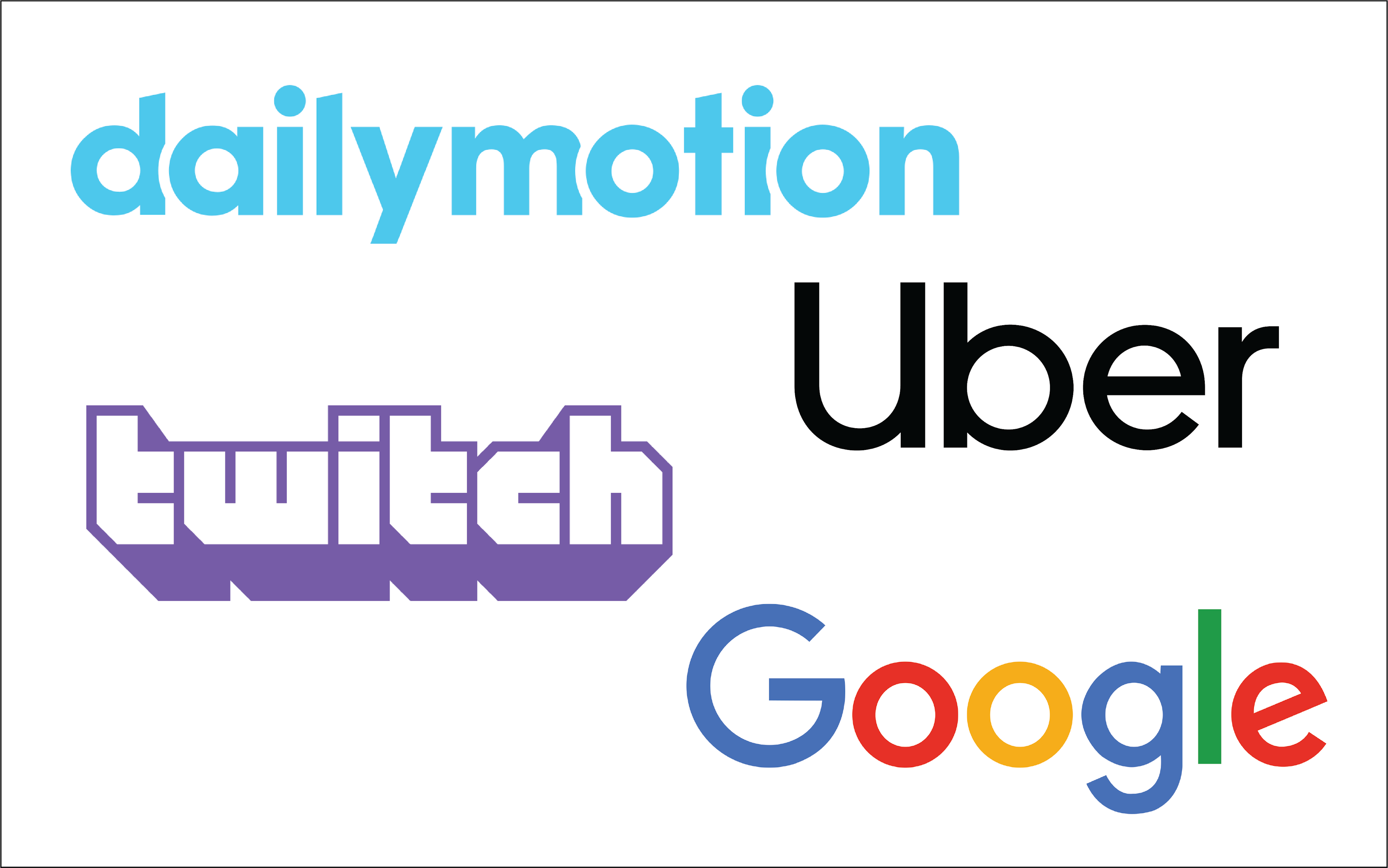 Companies using Go: Dailymotion, Uber, Twitch, Google logos